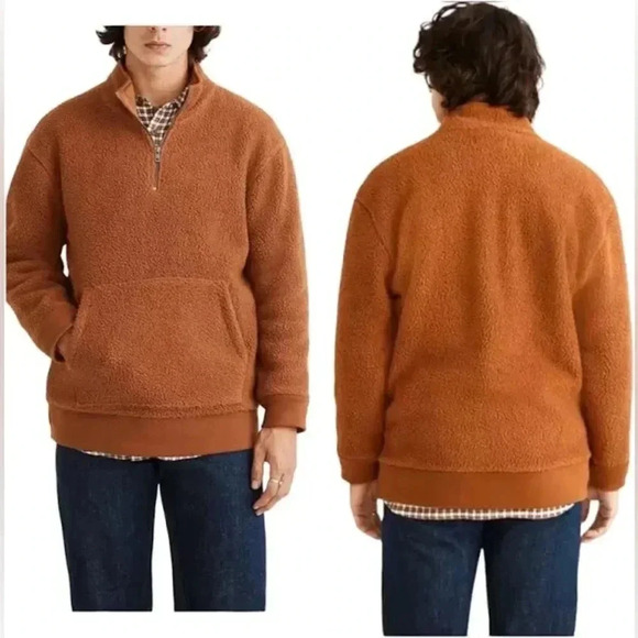 Madewell (re)sourced Sherpa Half Zip Sweatshirt Men's Size Large Brown Cozy NWT - Picture 16 of 16